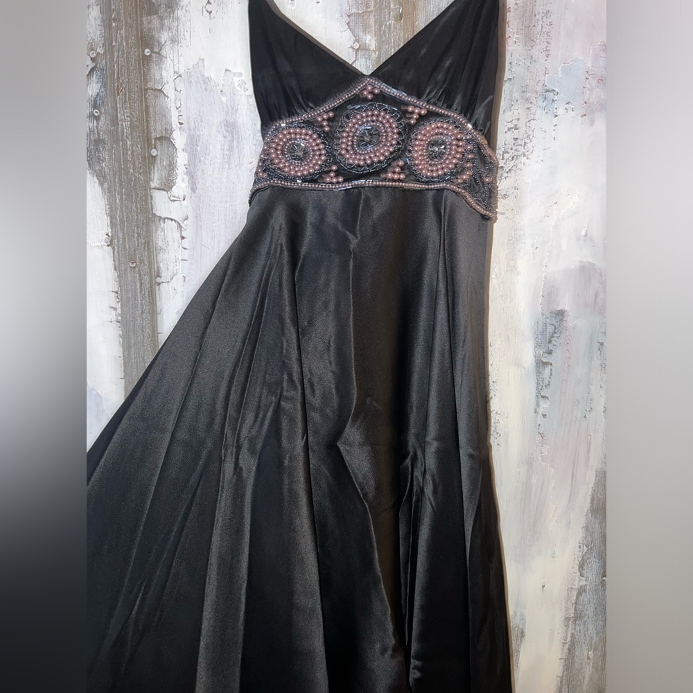 Betsey Johnson Vintage Y2K Black Beaded Flare Silk Flowy 90’s Dress - Picture 2 of 7